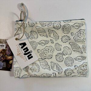 ANJU Block Printed Pouch • Seashells • 100% Cotton Canvas